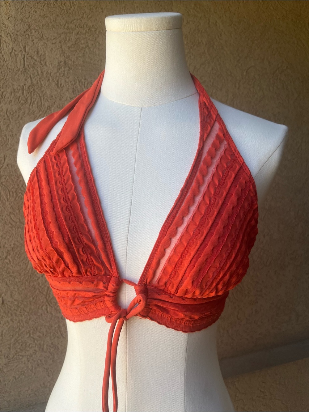 Robin Piccone Coral Red Halter Swim Top
